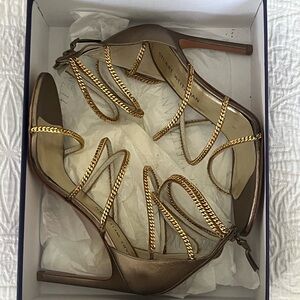 Stuart Weitzman Gold and Brown Heels with Elegant Design NIB